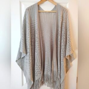 Kismet Light Grey Boho Knit Tassel Wrap Shawl ~ Size OS